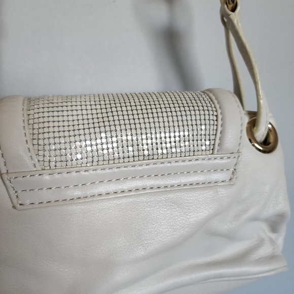 Oroton Cream Small Bag Long Strap Gold Leather Glomesh Couch Crossbody - Picture 8 of 10